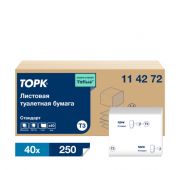 Туалетная бумага листовая Торк Universal белая, система T3, 250 листов в пачке, 1 слой, 40 пачек в упаковке, артикул 114272