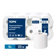Туалетная бумага в рулонах Tork Premium белая, система T4, 23 метра в рулоне, 2 слоя, 8 рулонов в упаковке, артикул 120320
