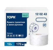 Туалетная бумага в рулонах Tork Premium белая, система T2, 170 метров в рулоне, 2 слоя, 12 рулонов в коробке, артикул 120243